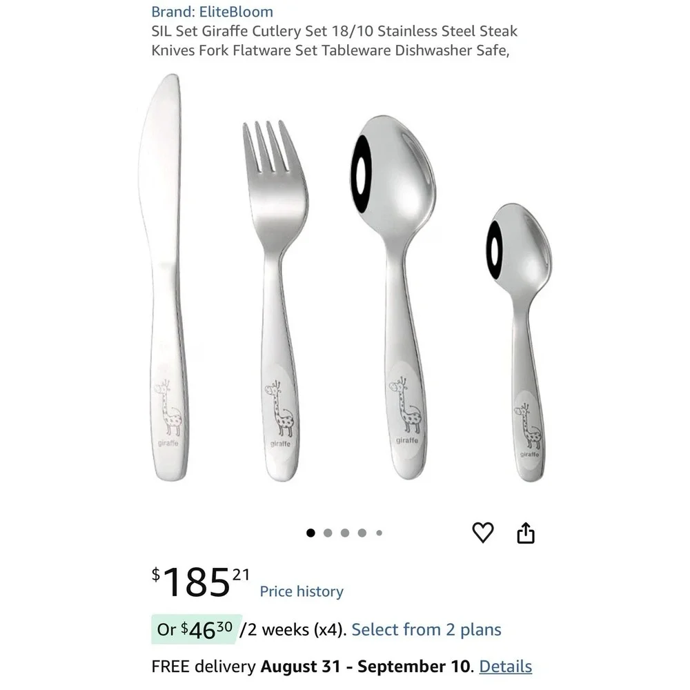 Lot of 2 EliteBloom Youth Toddler Flatware Giraffe Fork Spoons 6
